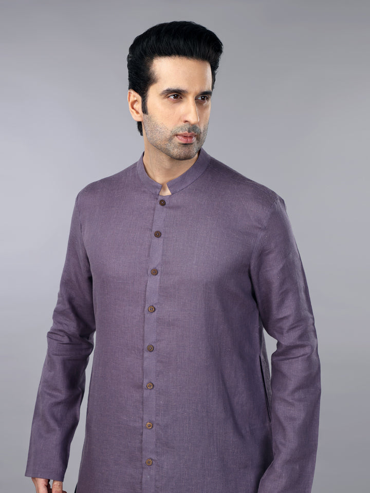 Gothilo Berry Purple Linen Shervani Kurta & Salwaar Set