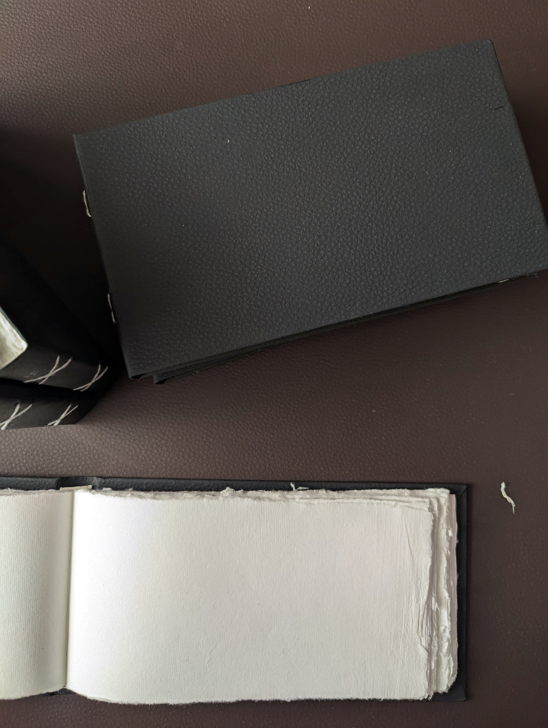 Black Leather feel landscape Journal I Cruelty free I Handmade Cotton papers