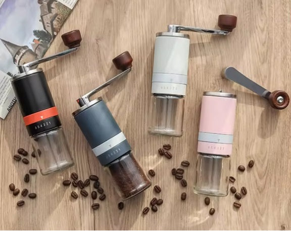 The Bean Co Roasters Manual Coffee Grinder | Adjustable Settings, Borosilicate Glass | Pink