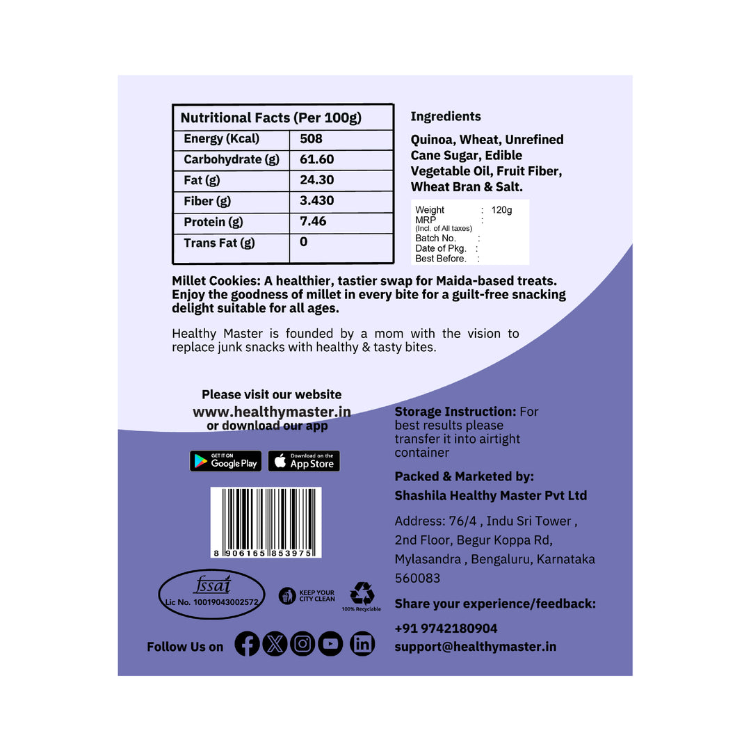 Healthy Master Millet Cookies Duo | Quinoa Millet & Pearl Millet Cookies | 120g Each | Healthy & Guilt-Free