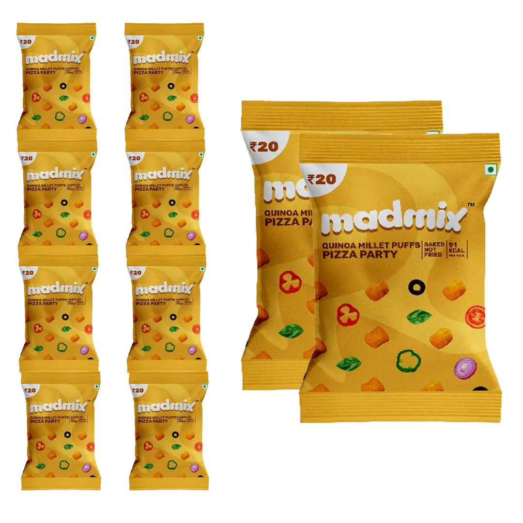 Madmix Quinoa Millet Puffs Pizza Party | Baked, Gluten-Free | 10 x 20 g