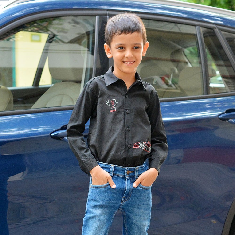 Race Car Embroidered Shirt - Black - Suspire
