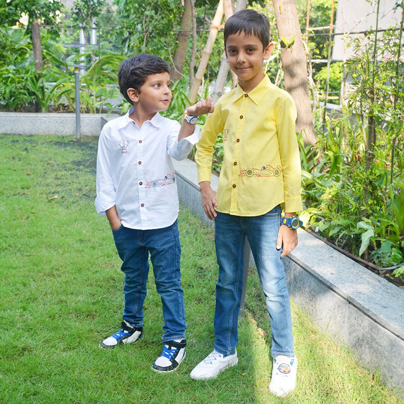 Race Car Embroidered Shirt - Yellow - Suspire