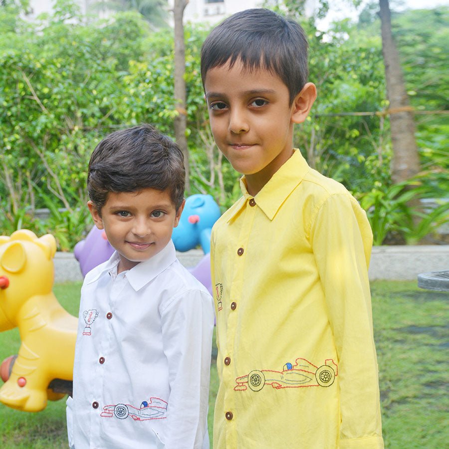 Race Car Embroidered Shirt - Yellow - Suspire