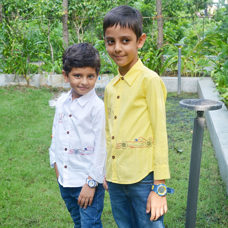 Race Car Embroidered Shirt - Yellow - Suspire