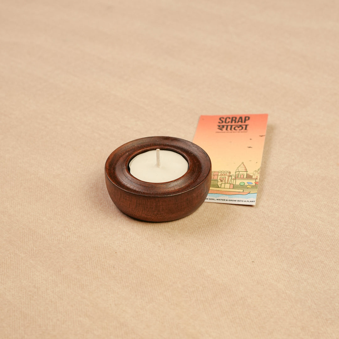 Radiance Ring Wooden T - Light Holder Set of 2 | Handcrafted | Made in Varanasi - Suspire