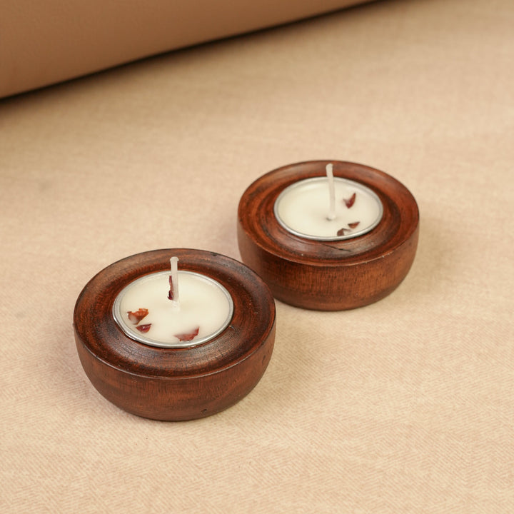 Radiance Ring Wooden T - Light Holder Set of 2 | Handcrafted | Made in Varanasi - Suspire