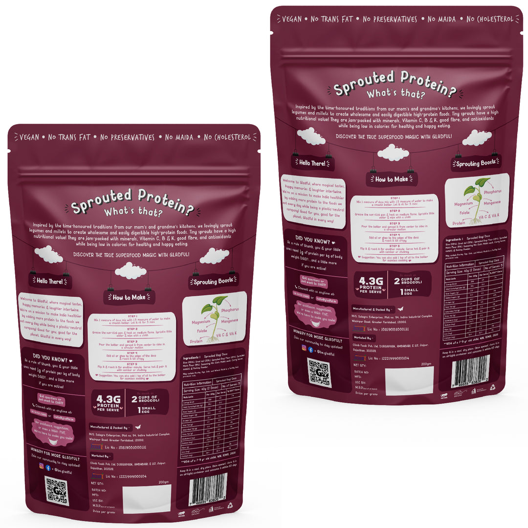 Gladful Sprouted dosa amaranth instant mix - protein for families and kids (pack 2) - 400 gms