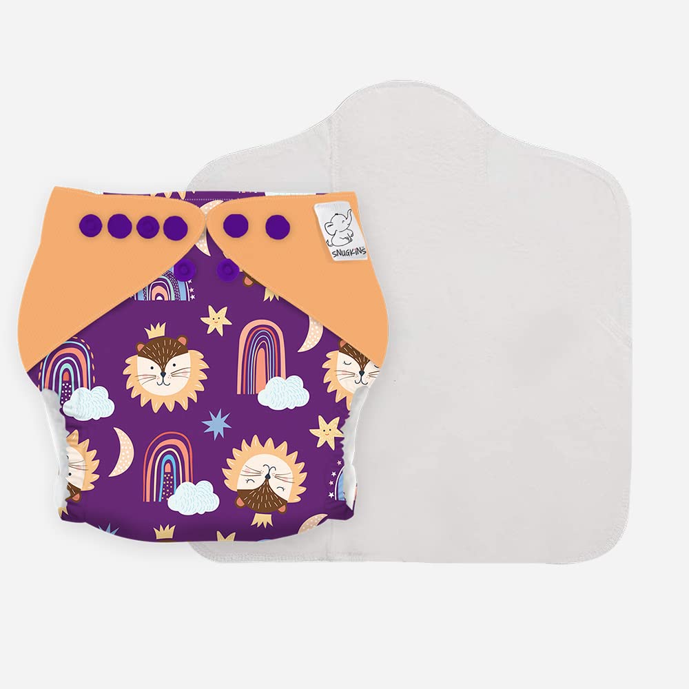 Snugkins 100% Organic Cotton Reusable Cloth Diaper With Prefold Pad for New Born Babies - Pack of 1