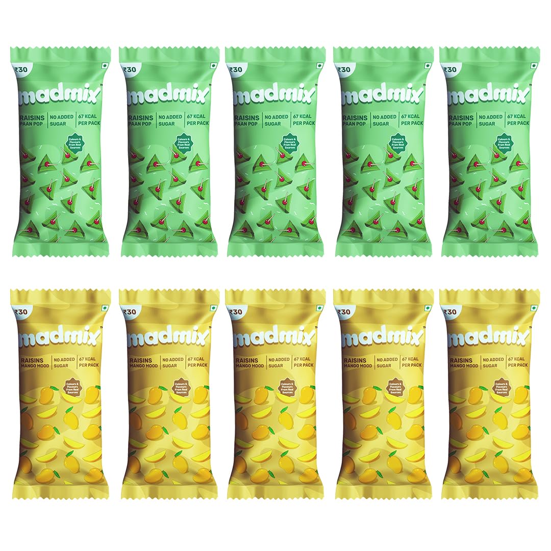 Madmix Assorted Raisins Combo - Paan and Maango 15 Gms Each (Pack of 10)