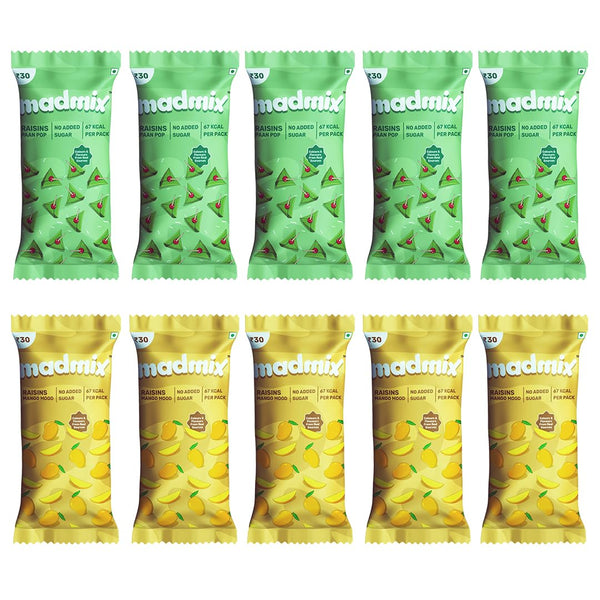 Madmix Assorted Raisins Combo - Paan and Maango 15 Gms Each (Pack of 10)