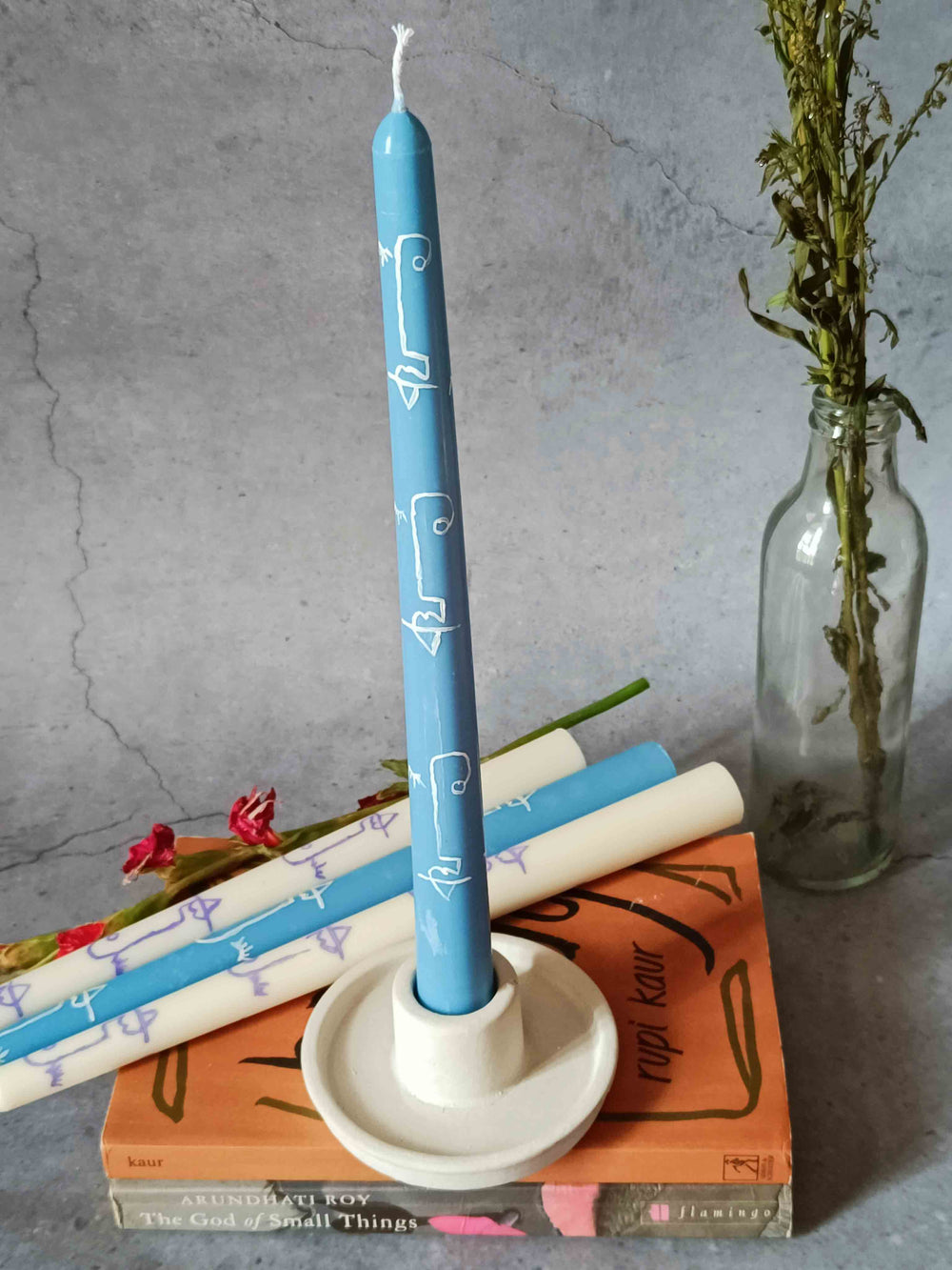 Abstract Faces Hand-Painted Tapered Candles - Set of 4