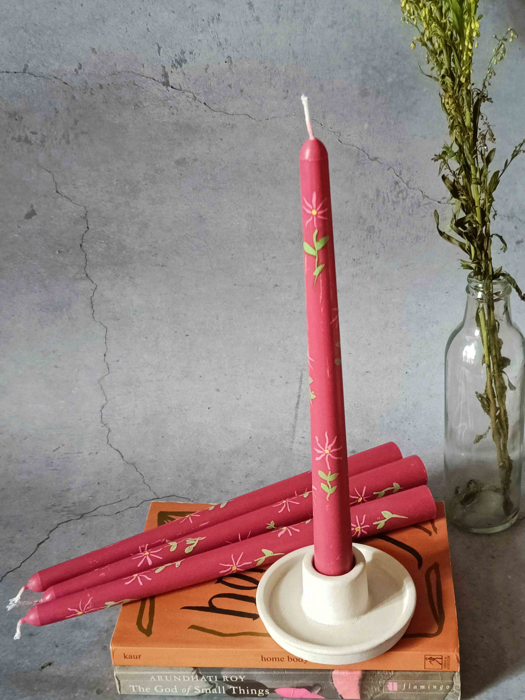 Spring Garden Hand-Painted Tapered Candles - Set of 4