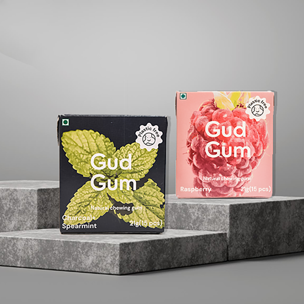 Gud Gum Mini Chewing Gum Combo | Raspberry & Charcoal Mint | Pack of 4