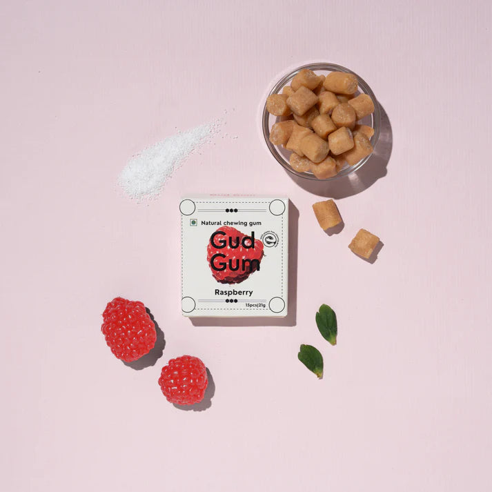 Gud Gum Raspberry Chewing Gum (Pack of 4)