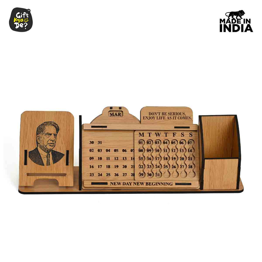 Gift Kya De Lifetime Calendar With Desk Organizer and Mobile Stand | Desk Calendar | Mobile Accessories