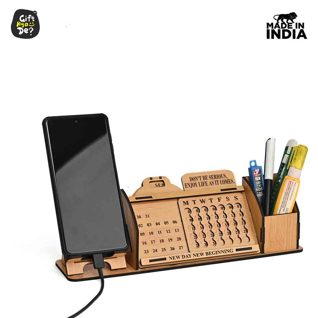 Gift Kya De Lifetime Calendar With Desk Organizer and Mobile Stand | Desk Calendar | Mobile Accessories