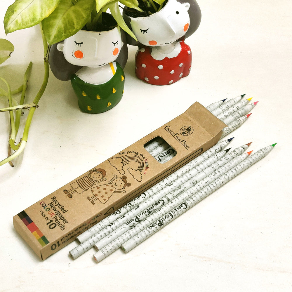 Greenfootprint Recycled news paper colour pencils | set of 10 pencils x 2 packs