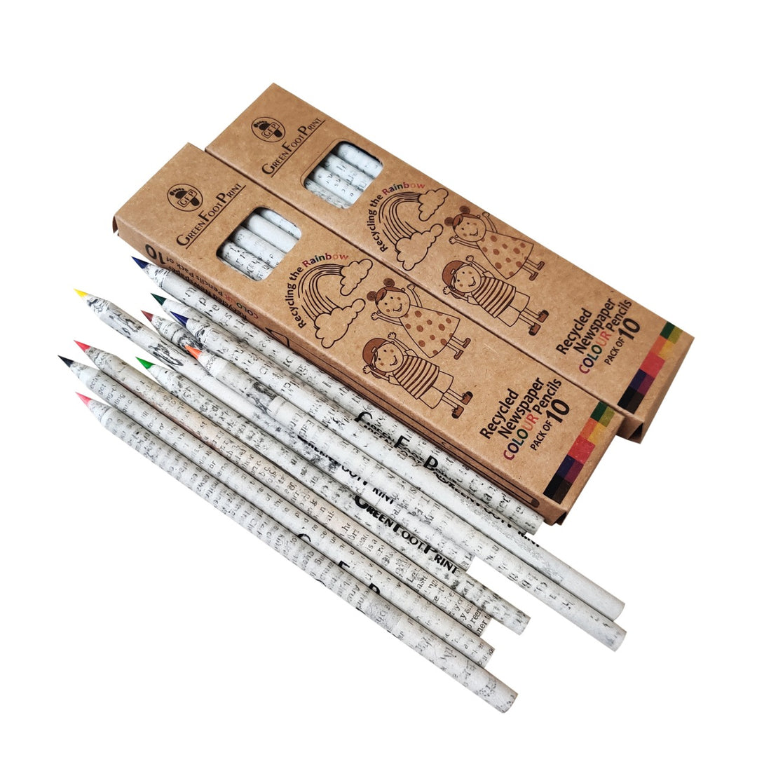 Greenfootprint Recycled news paper colour pencils | set of 10 pencils x 2 packs