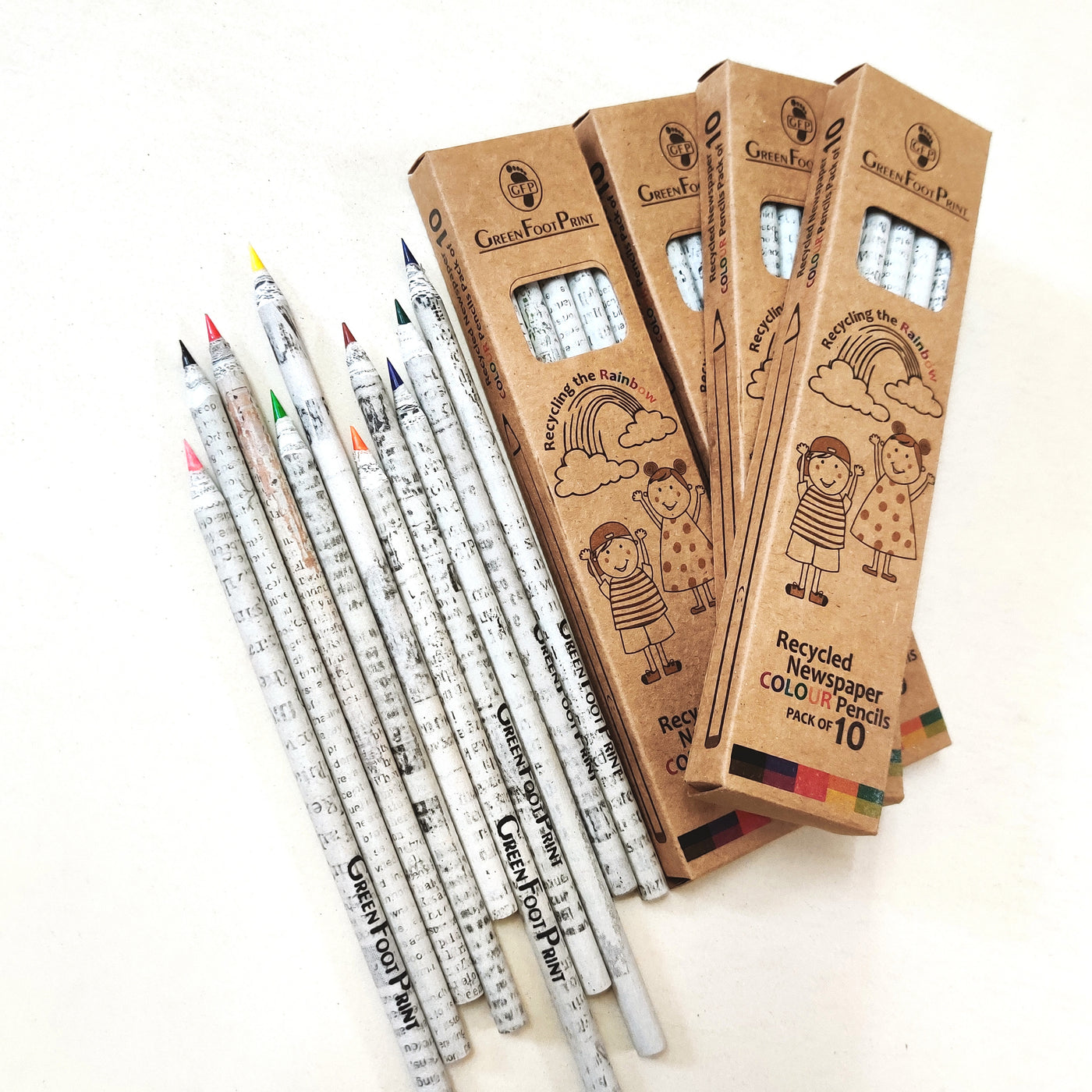 Recycled news paper colour pencils | set of 10 pencils x 2 packs