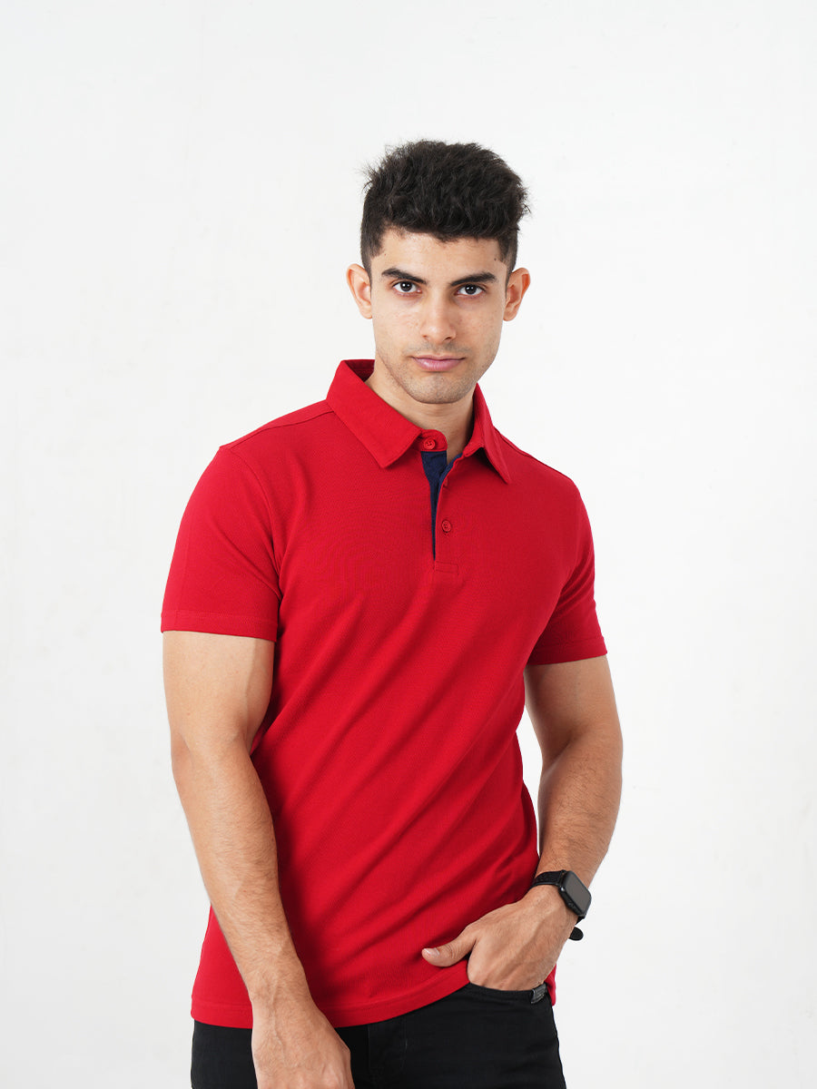 Monkstory Bamboo Cotton Polo Tee - Fiery Red