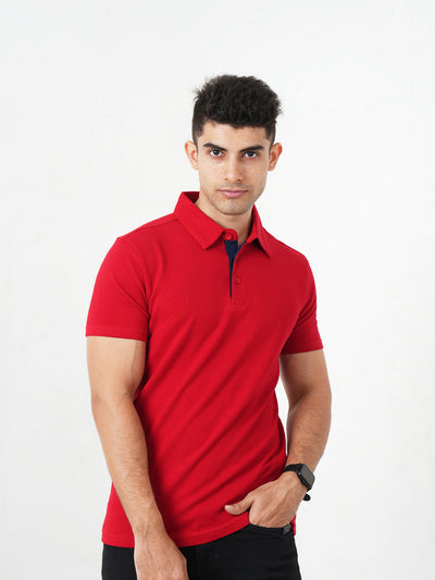 Monkstory Bamboo Cotton Polo Tee - Fiery Red
