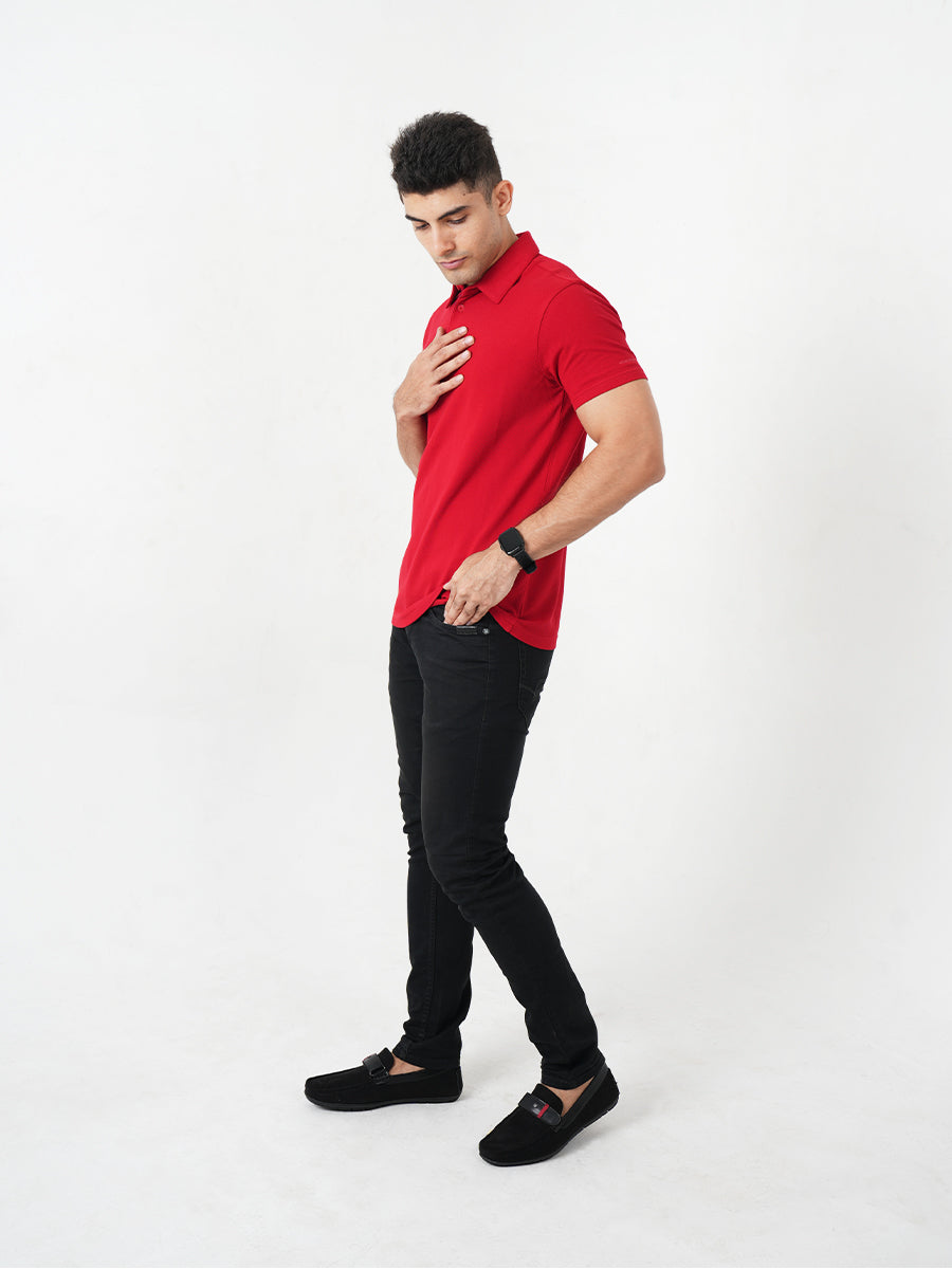 Monkstory Bamboo Cotton Polo Tee - Fiery Red