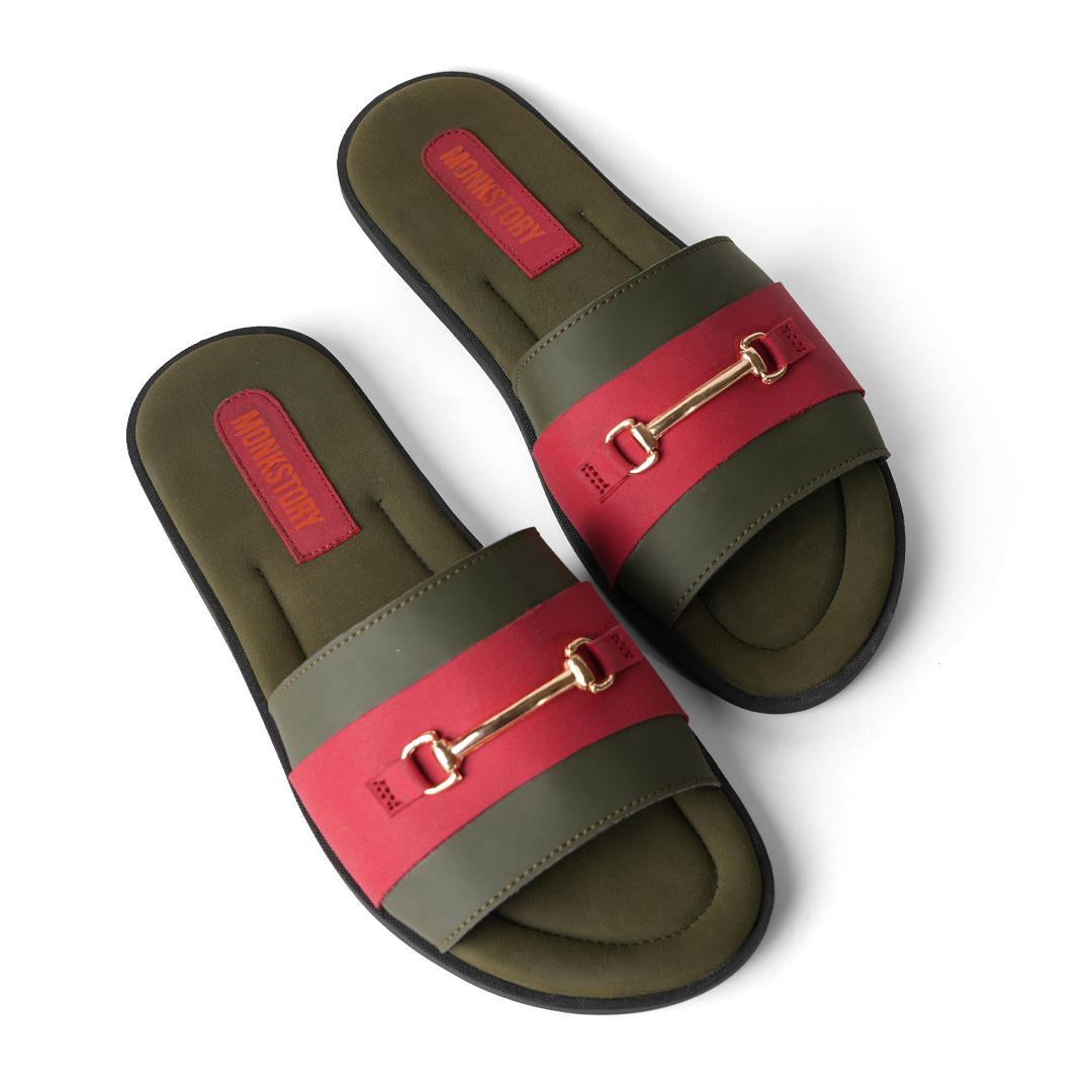 Monkstory Horsebit Slides - Red