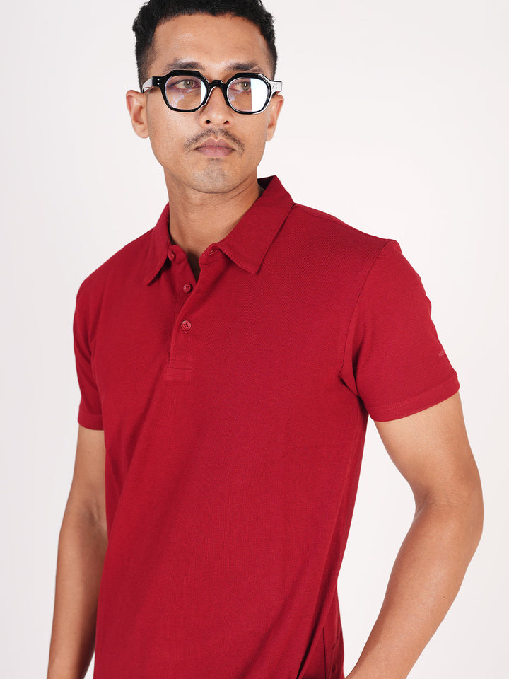 Monkstory Bamboo Cotton Polo Tee - Maroon