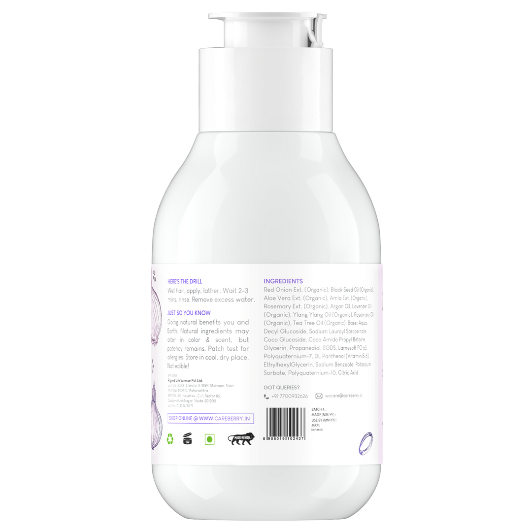 Careberry Red Onion & Black Seed Stimulating Shampoo, Ayush Certified Ayurvedic, Sulphate & Paraben Free 100 ML