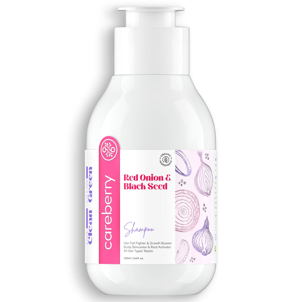 Careberry Red Onion & Black Seed Stimulating Shampoo, Ayush Certified Ayurvedic, Sulphate & Paraben Free 100 ML