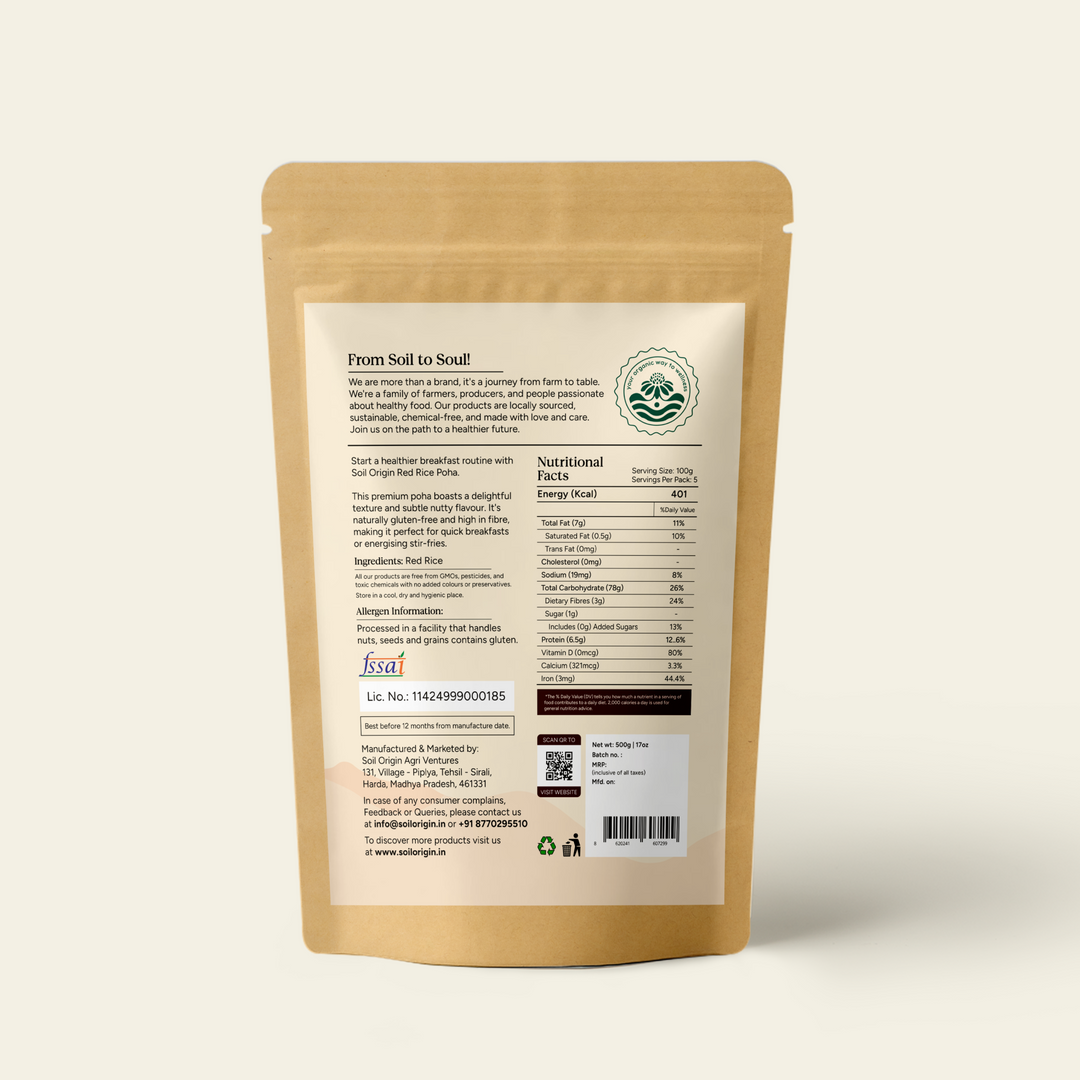 Soil Origin Red Rice Poha (Flakes) - 500 Gm (Pack of 2)