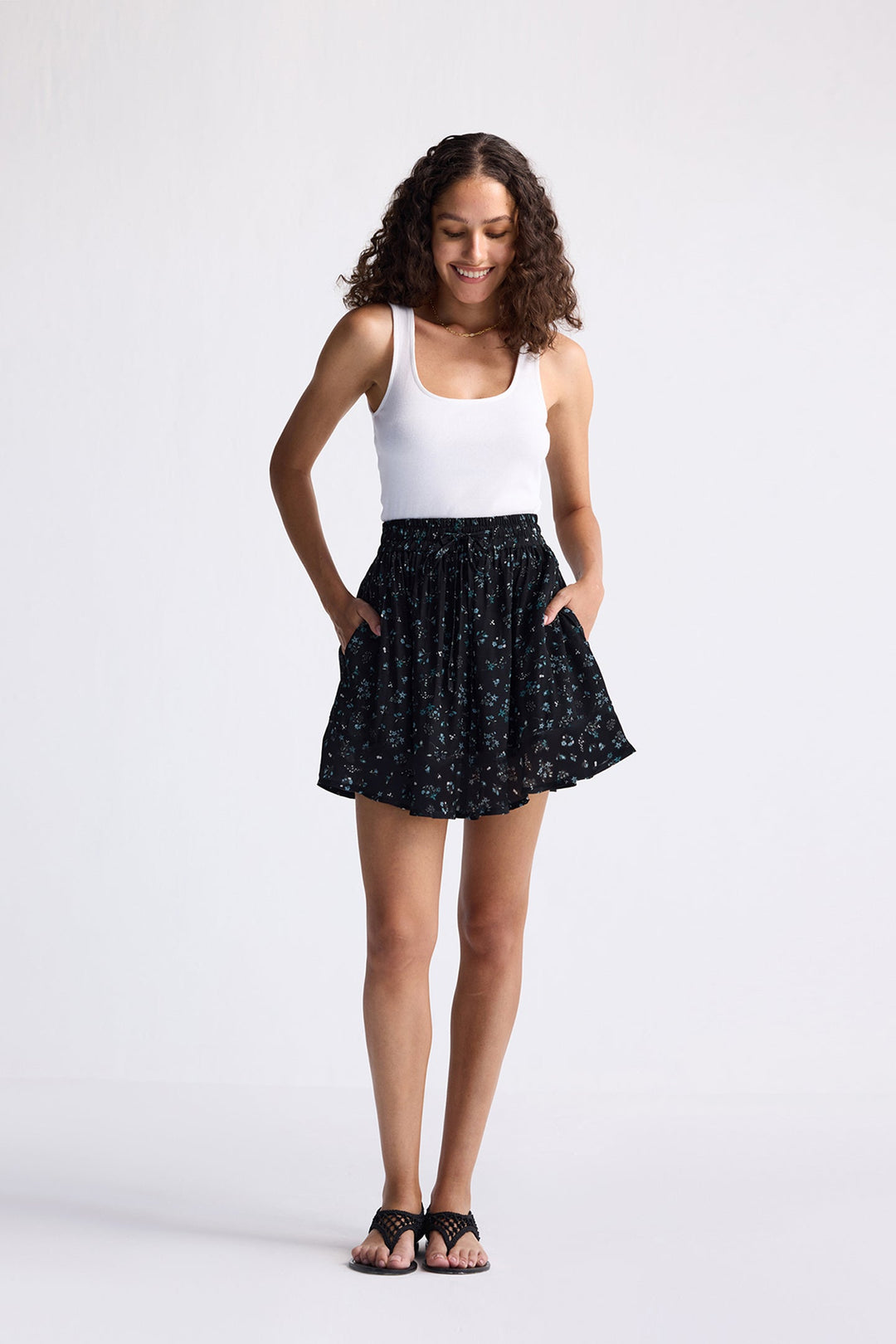 Reistor Drawstring Short Skirt in Florals
