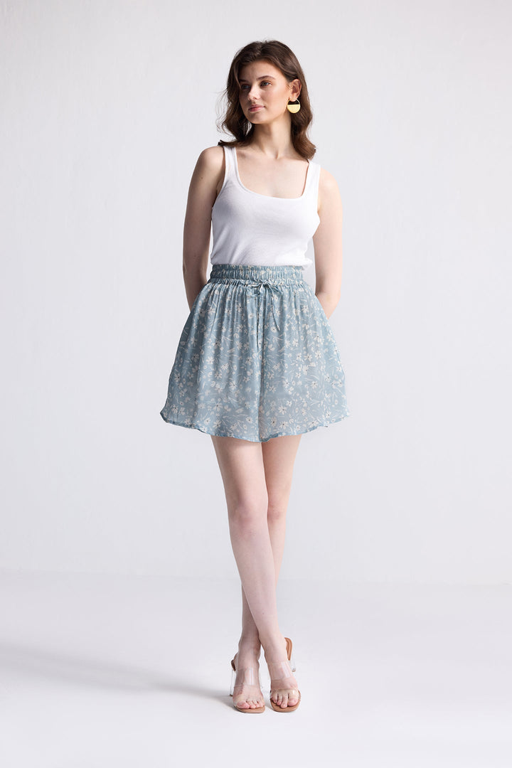 Reistor Drawstring Short Skirt in Florals
