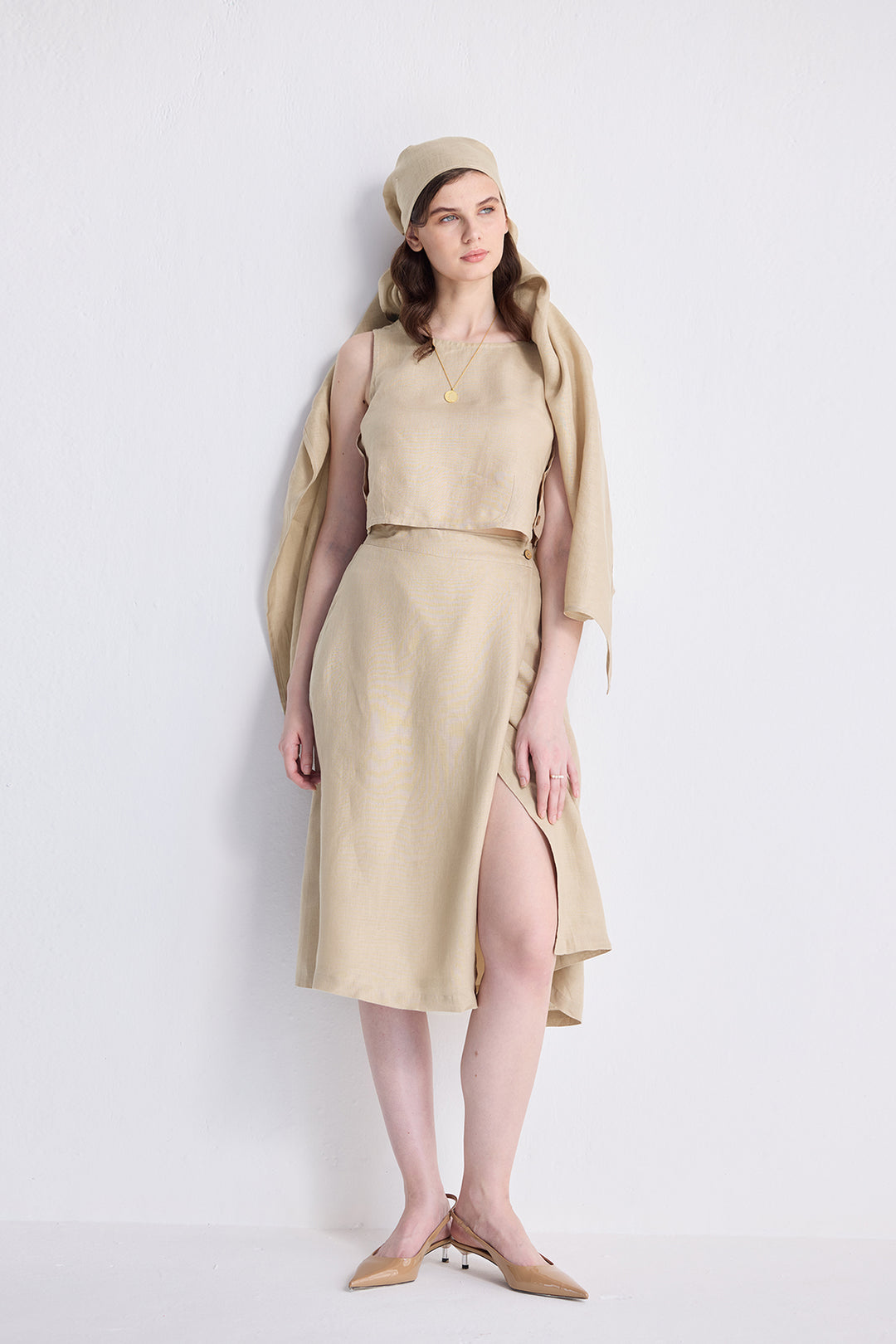 Reistor Overlap Midi Skirt in Neutral Beige | NEW COLLECTION
