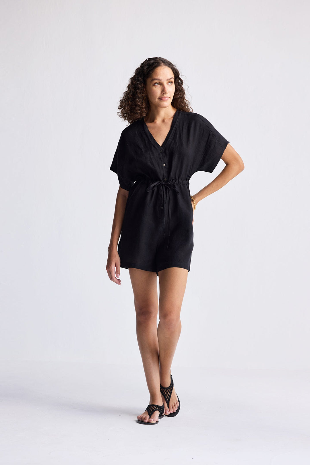 Reistor V neck Drawstring Romper