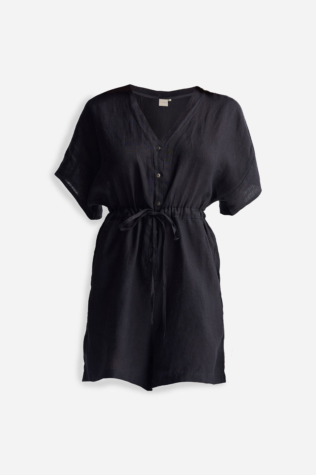Reistor V neck Drawstring Romper in Black | NEW COLLECTION