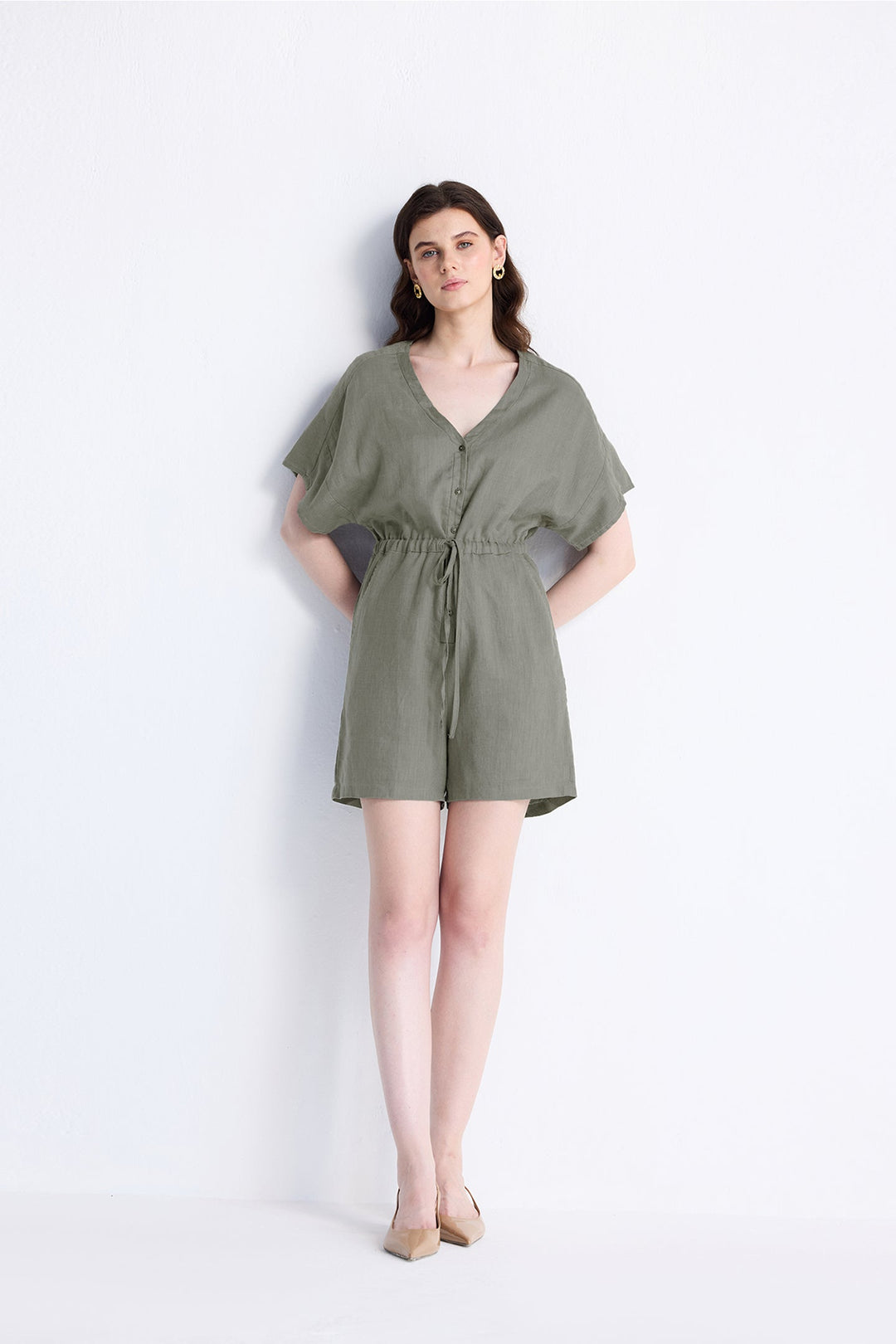 Reistor V neck Drawstring Romper