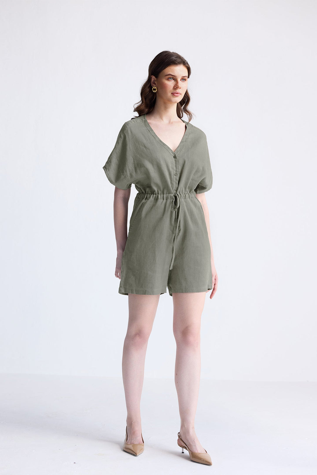 Reistor V neck Drawstring Romper
