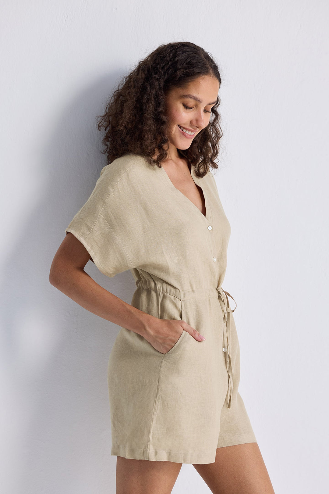 Reistor V neck Drawstring Romper