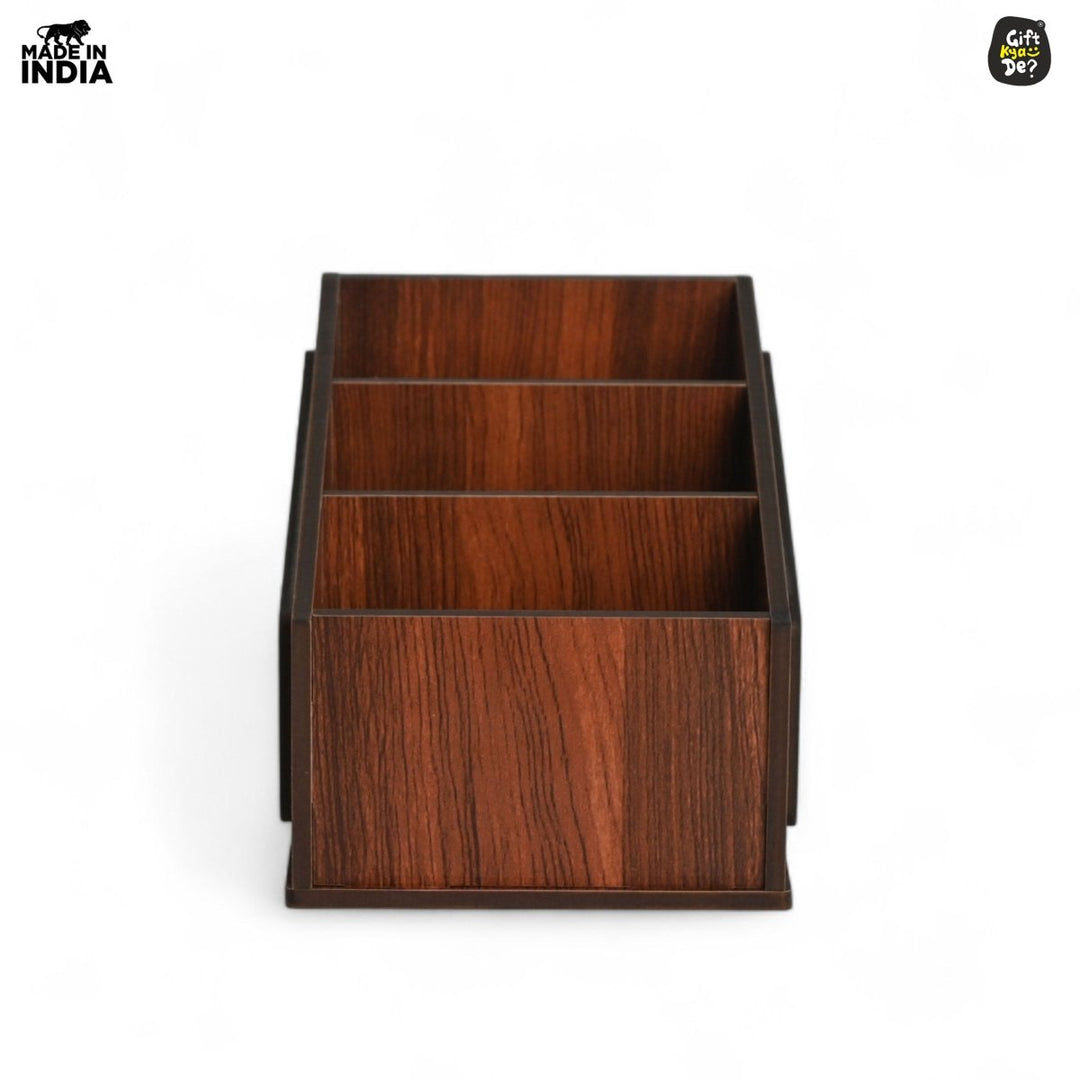 Gift Kya De Remote Stand with 3 Sections | Wooden Remote Holder for TV and AC | Stationary Organizer
