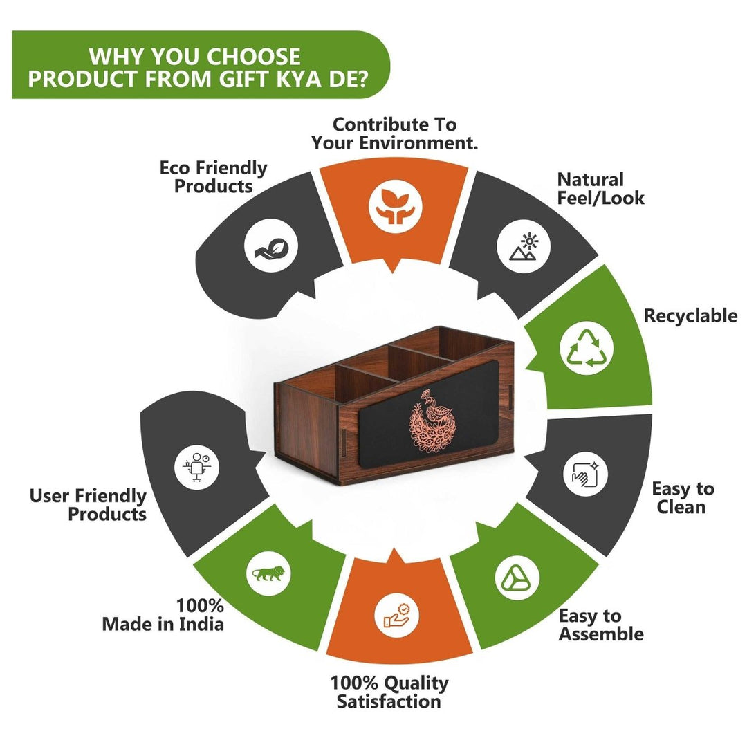 Gift Kya De Remote Stand with 3 Sections | Wooden Remote Holder for TV and AC | Stationary Organizer