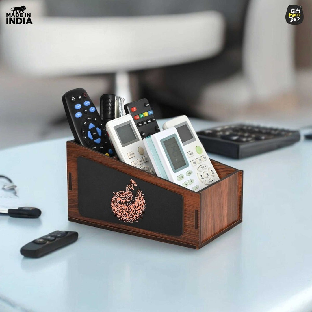 Gift Kya De Remote Stand with 3 Sections | Wooden Remote Holder for TV and AC | Stationary Organizer