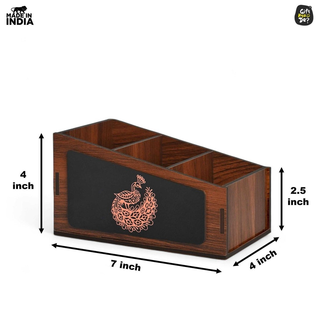 Gift Kya De Remote Stand with 3 Sections | Wooden Remote Holder for TV and AC | Stationary Organizer