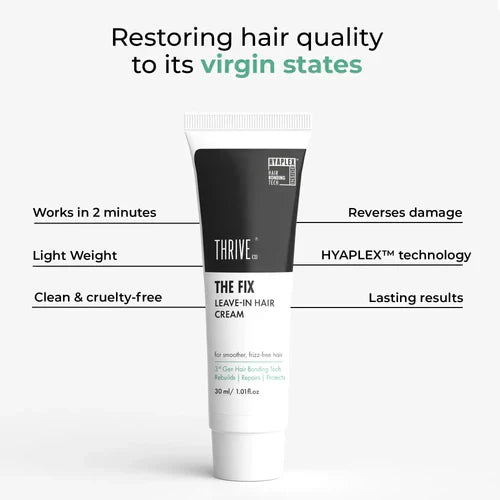 ThriveCo The Fix Leave-in Hair Cream For Smoother, Shiny & Frizz-Free Hair | Rebuilds, Repairs And Protects Heat, Chemical & Color Damaged Hair | For Men & Women | 30ml