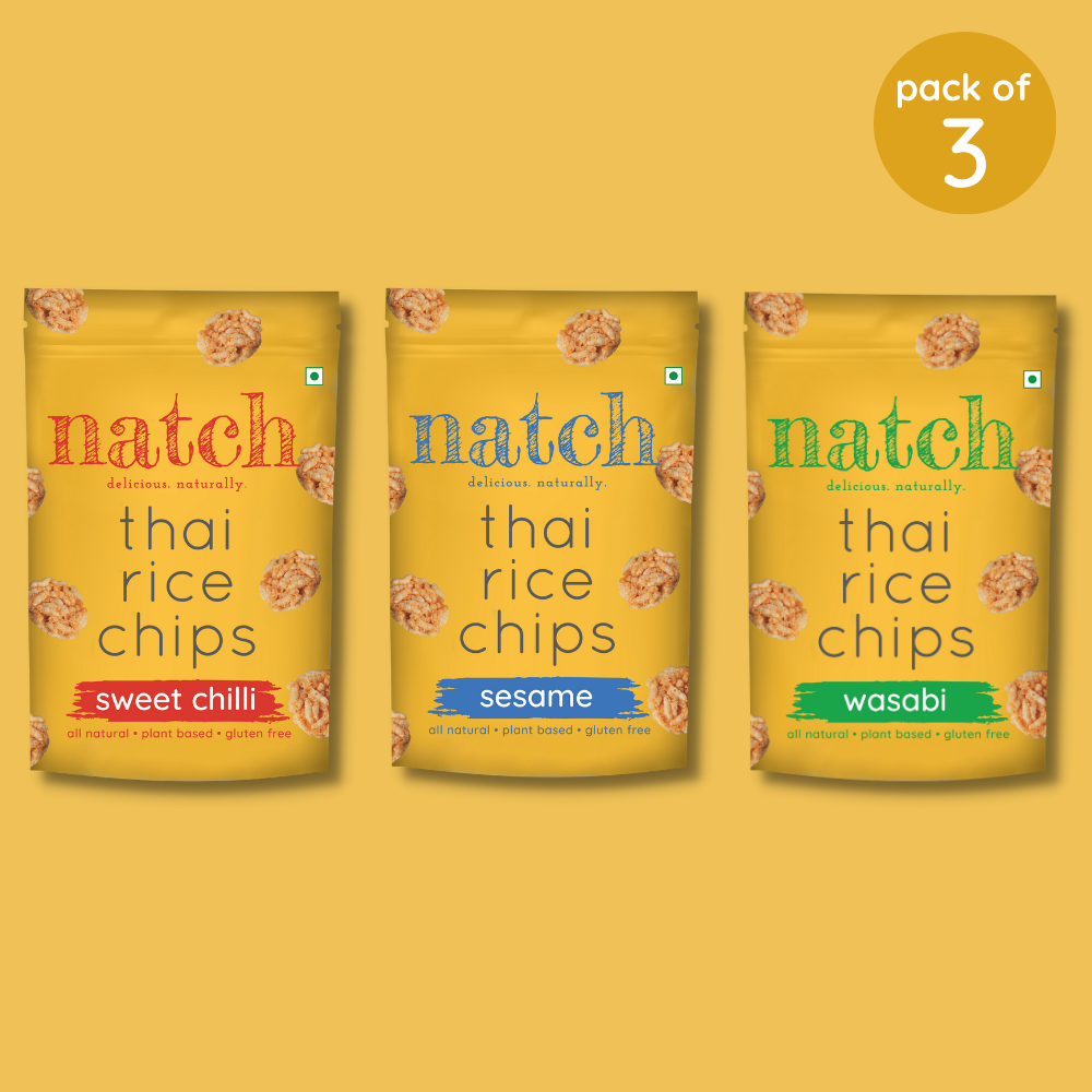 Natch Thai Rice Chips Variety Pack, 3 × 100 g