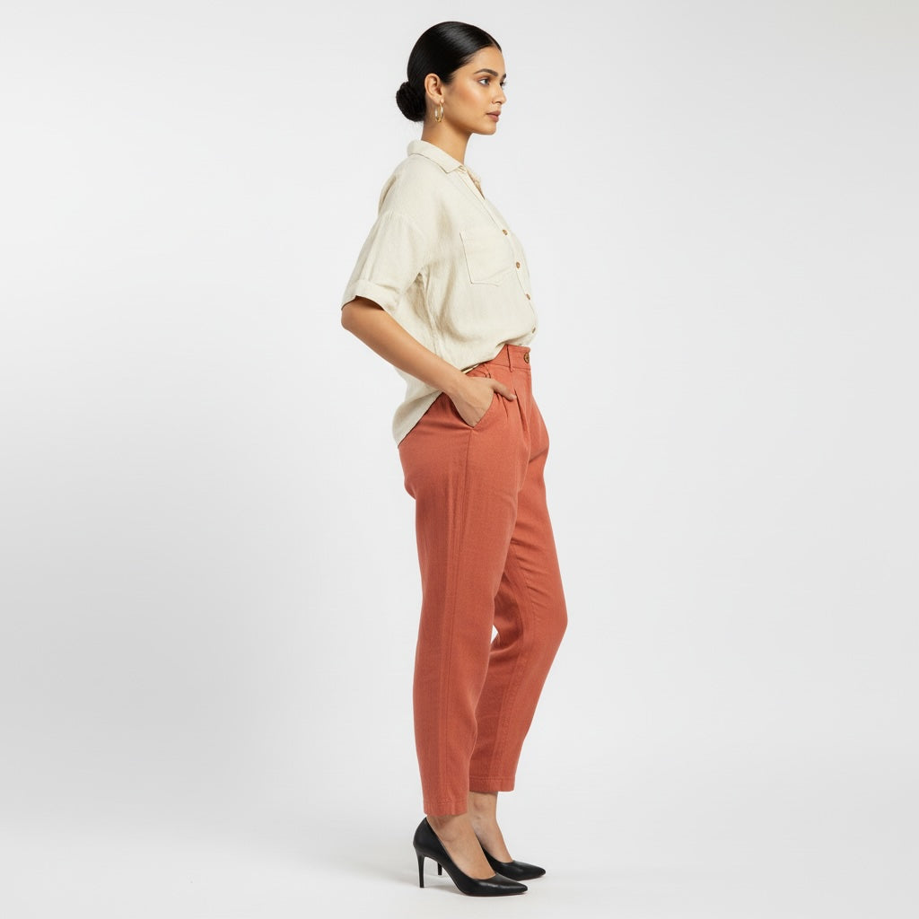100% Premium Linen Carrot Pant - Women