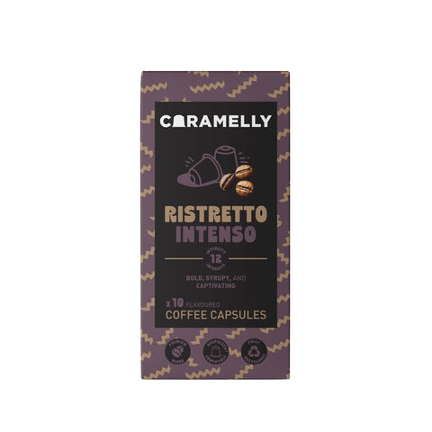 Caramelly Ristretto Intenso Nespresso Compatible Coffee Pods, 10 Pods Intensity - 12 | Dark Roast | Aluminium Coffee Capsules | Premium AAA Beans