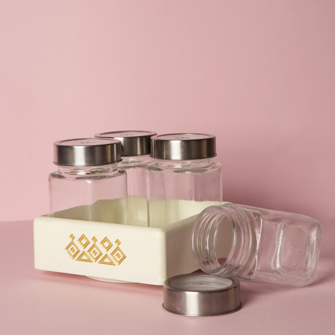 BambaiSe Off White Revolving Jar Tray Organiser