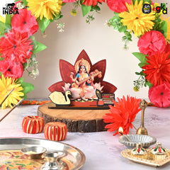 Gift Kya De Saraswati Maa Wooden Table Top | Desk Decor for Wisdom & Knowledge | Gift for Students & Professionals
